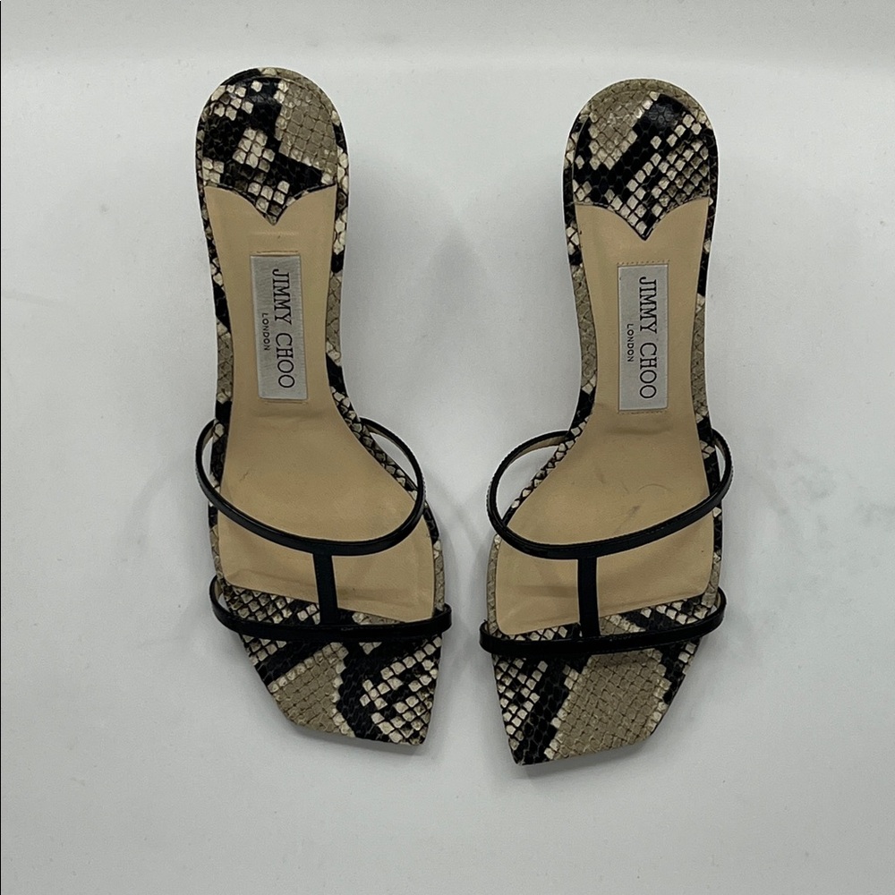 Jimmy Choo Black and Cream Snakeskin Heels